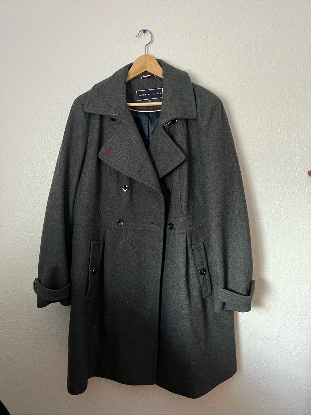 Tommy Hilfiger Charcoal Double-Breasted Wool Peacoat